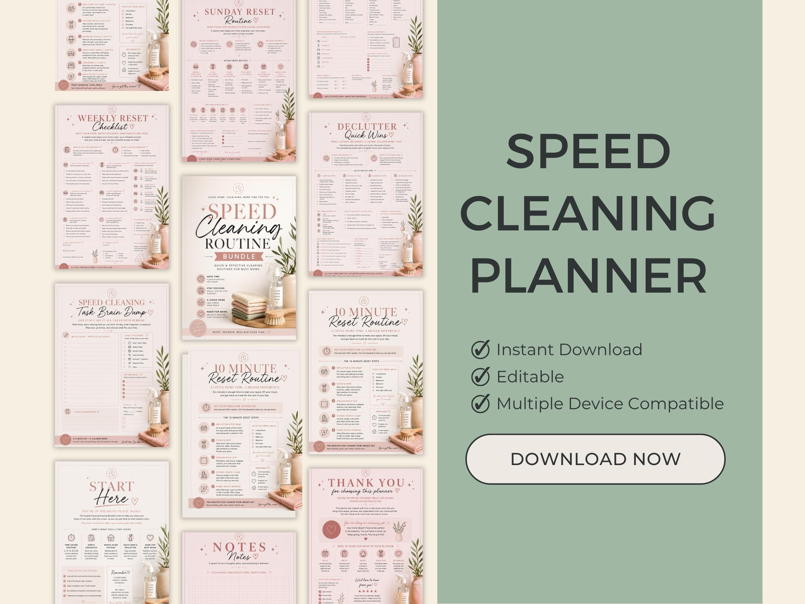 Speed Cleaning Planner Bundle, Busy Mom Cleaning Checklist, Daily ...