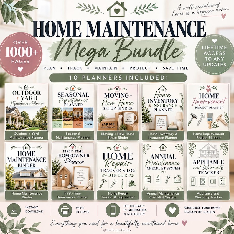 Home Maintenance Mega Bundle, Home Management Binder, Homeowner Planner ...