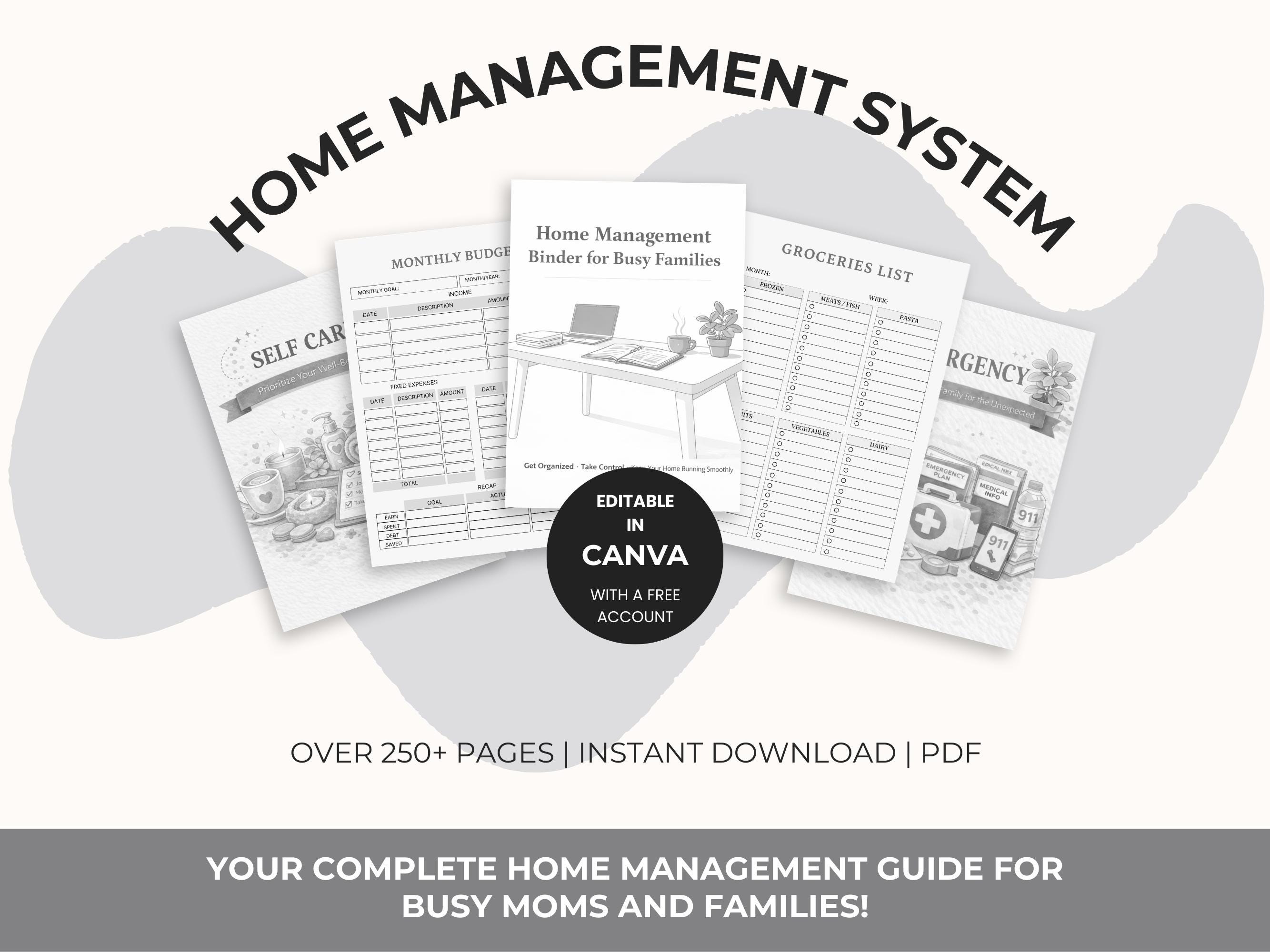 Home Management Binder, Printable Life Planner Bundle, Editable Home ...