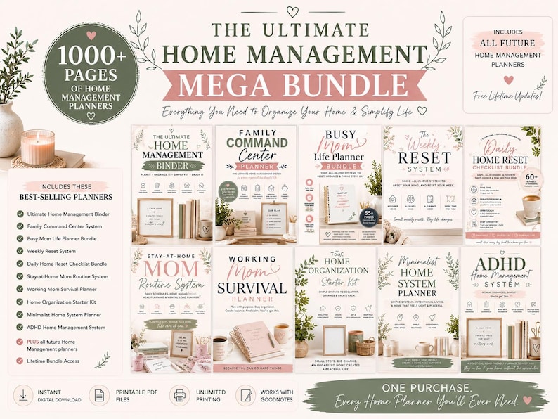 Home Planner Mega Bundle | 1000+ Page Family Command Center & Household Organization System| Home Management All in One Planner image 1