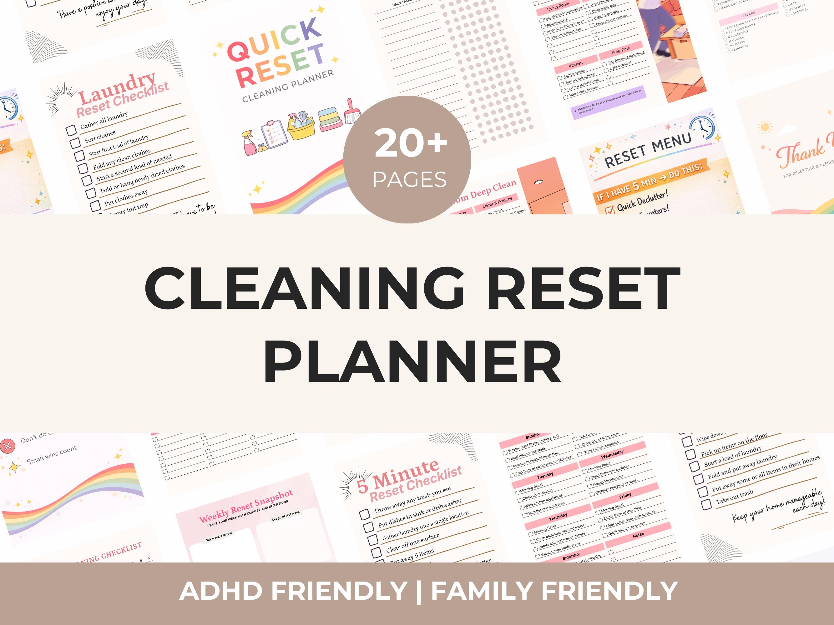 ADHD Cleaning Reset Printable | 5-15 Minute Cleaning Checklist | Quick