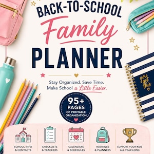 Back to School Family Planner Printable PDF | School Binder | Student Planner | School Organization Binder | 95+ Pages