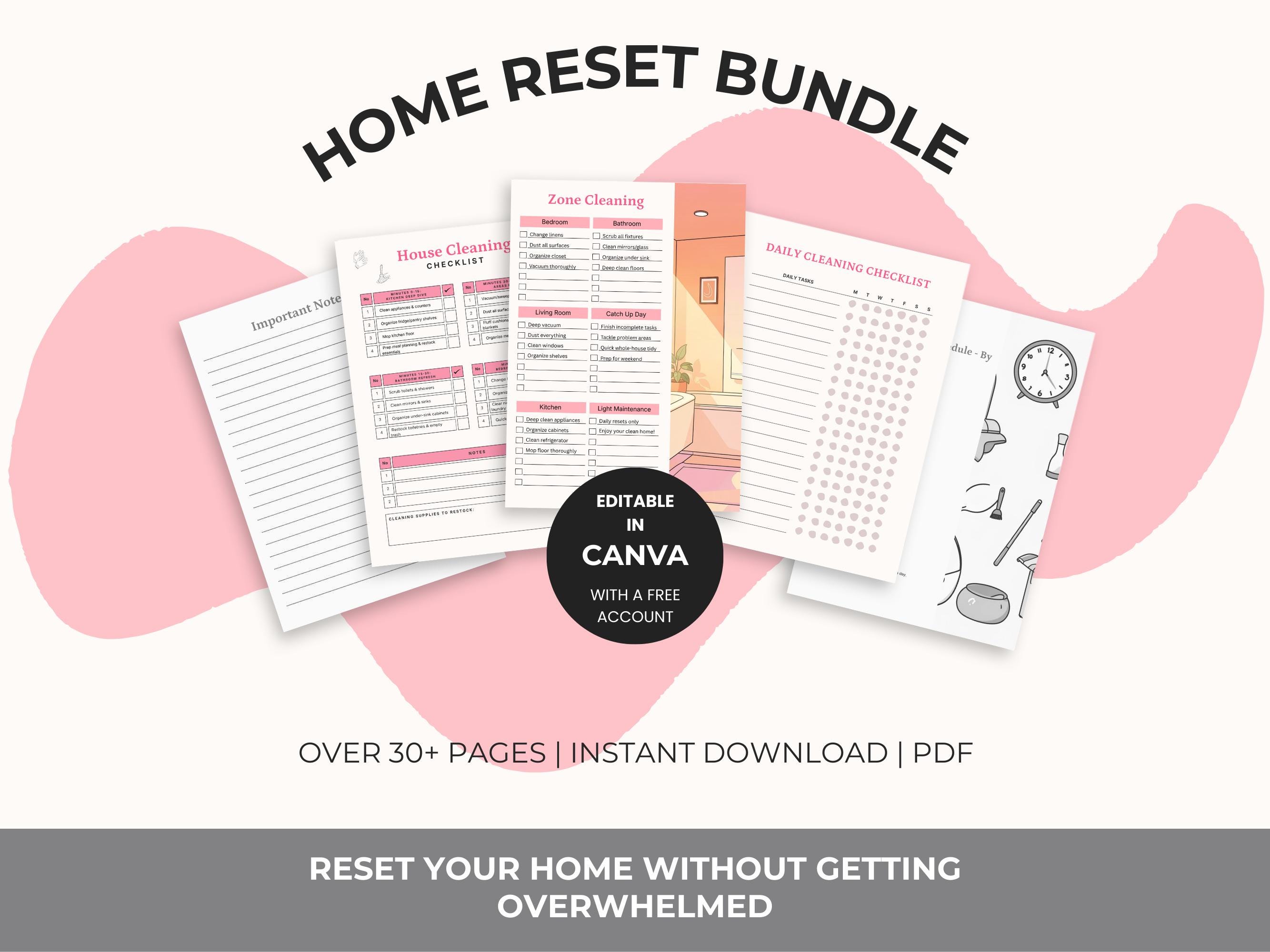 Weekly Home Reset System Printable | Cleaning Checklist Bundle | Mom ...
