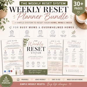 Weekly Reset Planner Bundle | Home Management System, Sunday Reset, Cleaning Planner, Busy Mom Printable PDF