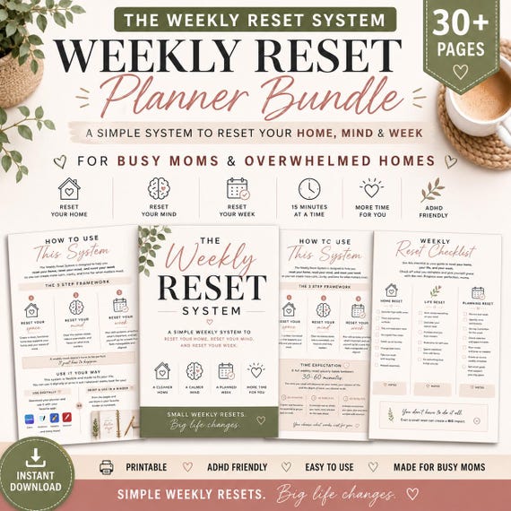 Weekly Reset Planner Bundle | Home Management System, Sunday Reset, Cleaning Planner, Busy Mom Printable PDF