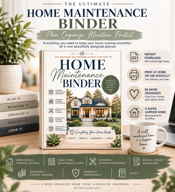 Home Maintenance Binder Printable | Emergency Prep Planner | Home Organization Binder | Seasonal Maintenance PDF