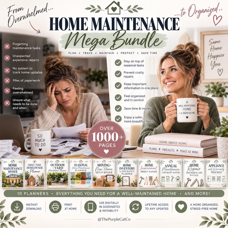 Home Maintenance Mega Bundle, Home Management Binder, Homeowner Planner ...