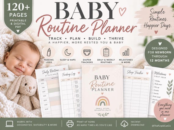 Baby Routine Planner | Newborn Sleep, Feeding, Daily Schedule Tracker (PDF Download)