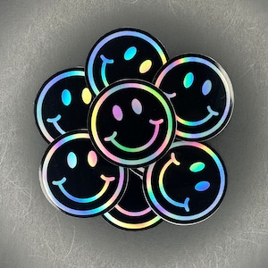 Smiley Face Sticker, Holographic Stickers, Hydroflask Stickers, Tumbler Stickers, Waterproof Stickers, Gift for her, Water Resistant Sticker