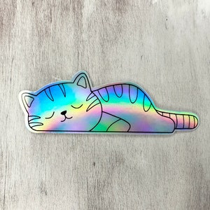 Holographic Lazy Cat Sticker, Sleeping Cat Sticker, Cat Lover gift, Water Bottle Sticker, Gifts for her, Phone Stickers, Waterproof Stickers