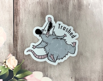 Opossum Trashed Sticker, Opossum Sticker, Possum Sticker, Cute Cat Sticker, Gifts for her, Gifts for him, Waterproof Stickers, Vinyl Sticker