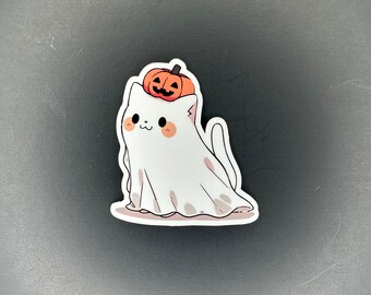 Ghost Cat Sticker, Halloween Cat Stickers, Spooky Cat Sticker, Gifts for her, Gifts for him, Cat Ghost Sticker, Waterproof Stickers