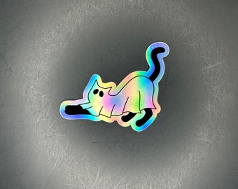 Holographic Ghost Cat Sticker, Halloween Sticker, Bookish Cat Sticker, Gifts for her, Gifts for him, Reading Sticker, Waterproof Stickers