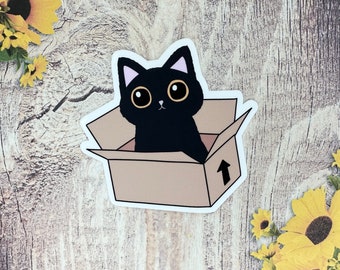 Cat in Box Sticker, Black Cat Sticker, Bookish Cat Sticker, Gifts for her, Gifts for him, Funny Cat Sticker, Waterproof Stickers, Kindle