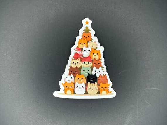 Christmas Tree Cats Sticker, Cute Cat Sticker, Gifts for her, Gifts for him, Christmas Cat Sticker, Waterproof Stickers, Bookish Stickers
