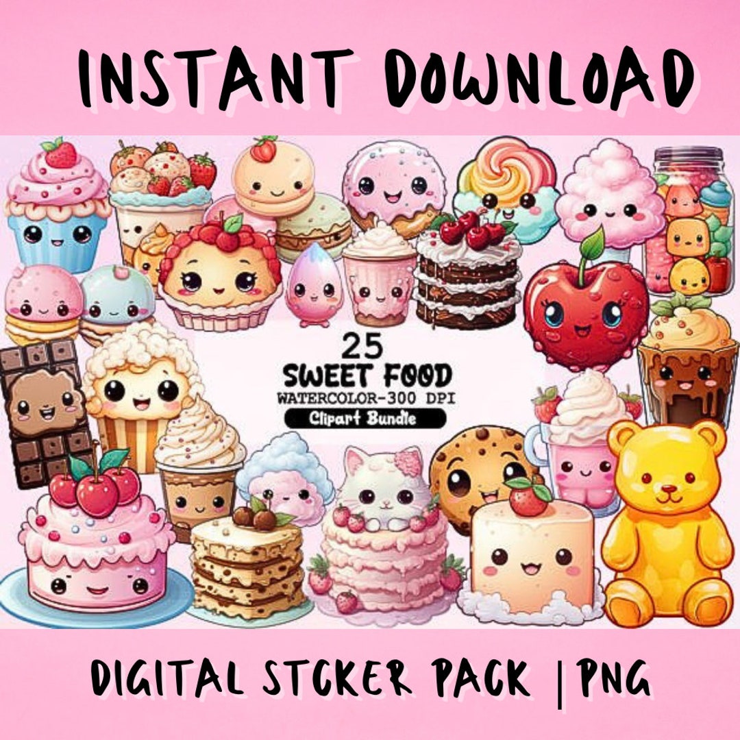 Digital Sticker Pack: Cute Kawaii Sweet Food Planner Stickers for ...