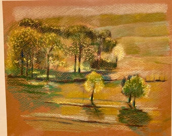 Small pastel sketch of an English summer landscape.