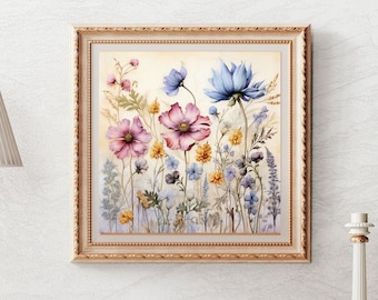 Wildflower Wall Art Pressed Flowers, Cottagecore Decor, Wildflower Poster Print, Floral Decor, Botanical Poster, Aesthetic Wall Art