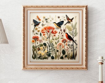 Folk Art Poster, Fall Wall Art, Wildflowers Aesthetic, Botanical, Floral Room Decor, Cottagecore, Forestcore, Wall Decor, Scandinavian Art