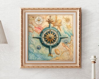 Nautical Decor Nautical Wall Art, Poster Print, Nautical Compass, Nautical Decorations, Marine Decor, Nautical Coastal Wall Art, Ocean Decor
