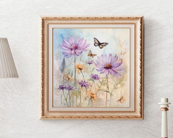 Wildflower Wall Art Pressed Flowers, Cottagecore Decor, Vintage Wildflower Poster Print, Floral Decor, Botanical Aesthetic, Floral Wall Art