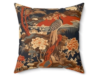 Chinoiserie Pillow, Asian Decor, Asian Aesthetic, Toile, Floral Decor, Floral Pillow, Throw Pillow, Chinoiserie, Pagoda, Couch Pillow