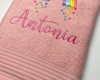 Children's towel embroidered with name and rainbow | Shower towel | Guest towel | Gift
