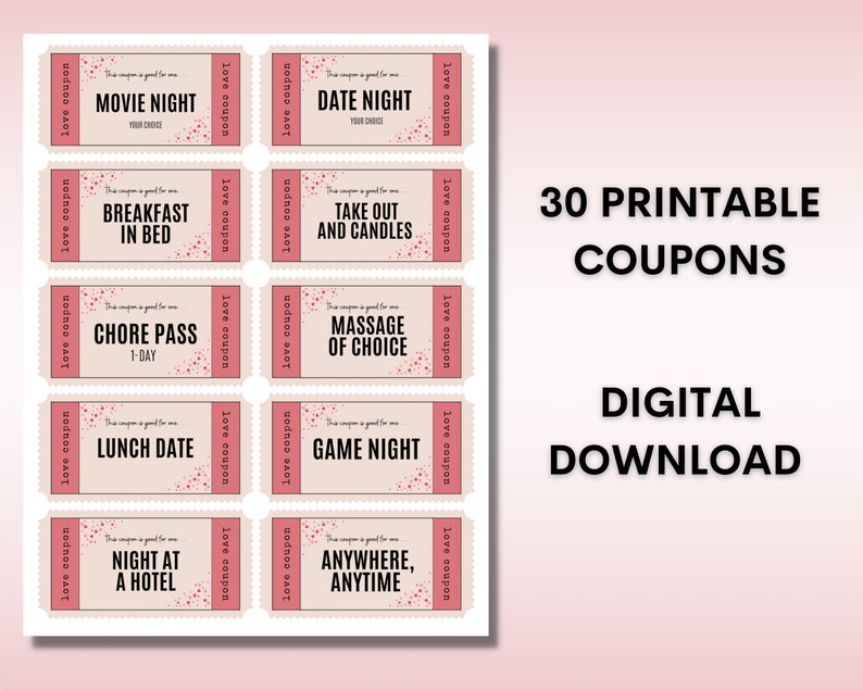 Love Coupons Printable Fun and Flirty Couples Coupon Book Valentines ...