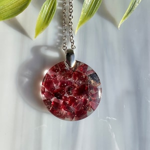 Red Garnet Chips in Resin Pendant