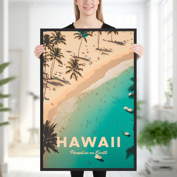 Beach Hawaii Vintage Poster, Digital Print Hawaii, Hawaii Vintage Ocean Print, Waikiki print, Hawaii Painting,