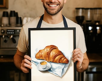 Croissant and Espresso Print - French Cafe Poster