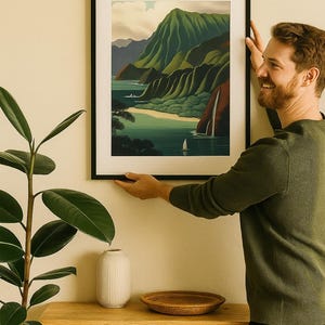 Hawaii Strand Vintage Kunst Druck Plakatsammlung - Digitaldruck Hawaii, Ozean, Berge, Wasserfälle, Waikiki, Tropisch, Wanddeko, Vintage