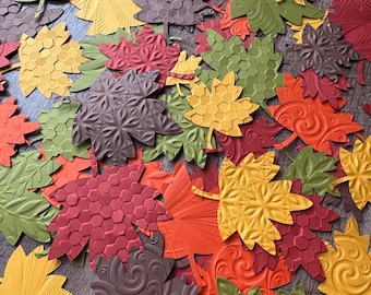 Embossed Fall Leaf Die Cuts: 100 Autumn Paper Leaves, 5 Colors