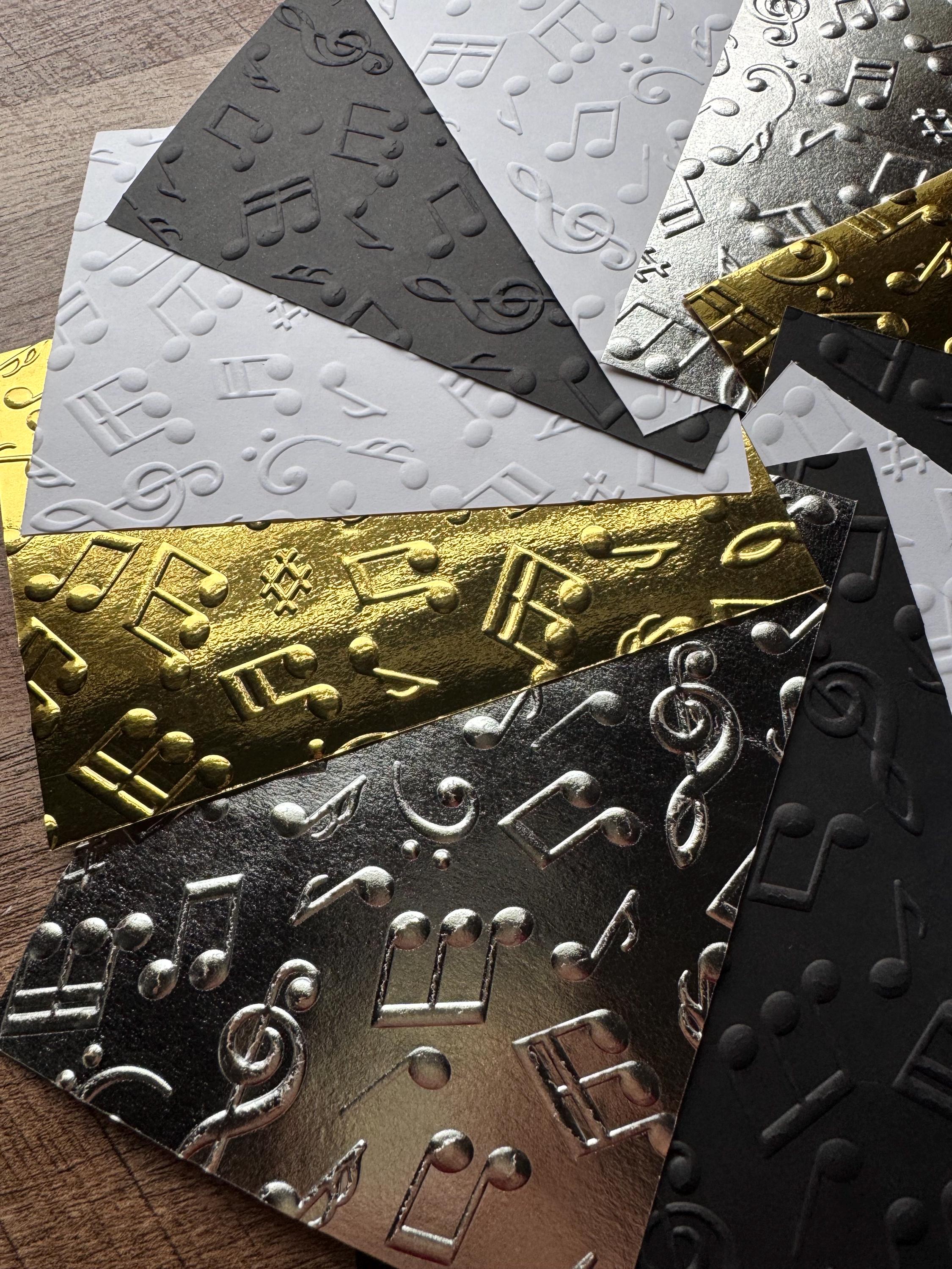 Cardstock Note Embossed Music Note Cardstock Pack | White, Black, Gold, Silver Foil ...
