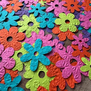 Embossed Die Cut Flowers: Bright Colors, Scrapbooking Embellishments (100 pc)