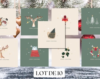 Pack de cartes de Noël mignonnes, Carte Joyeux Noël, Carte de Noël drôle, Cartes de Noël 10