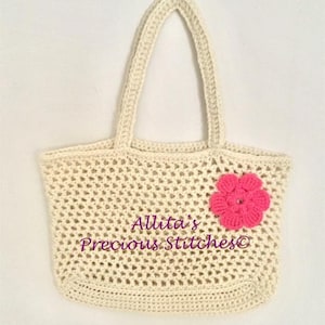 Handmade Crochet Small Tote Bag with Flower Applique