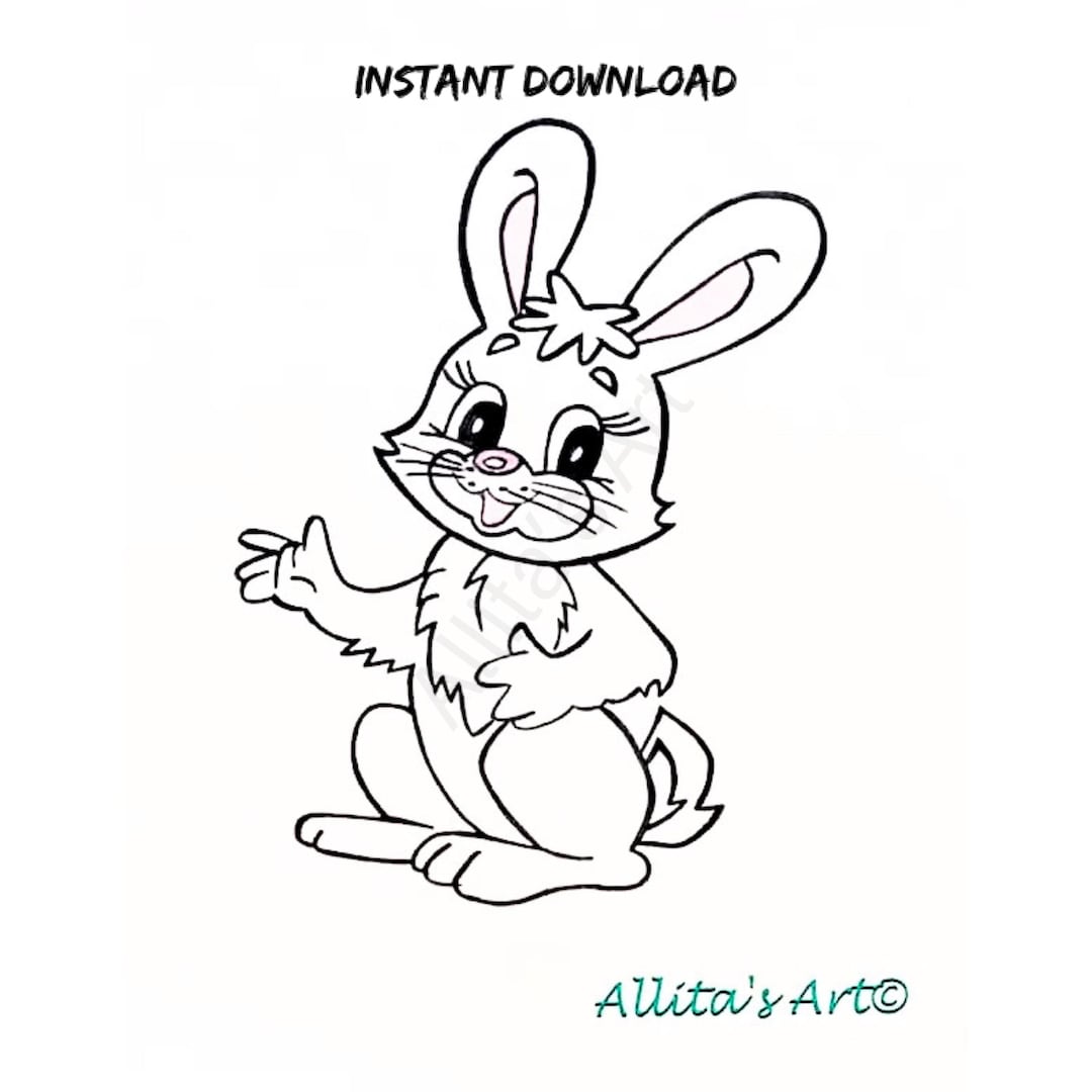 Bunny Coloring Page Printable PDF for Kids and Adults, Instant Download ...