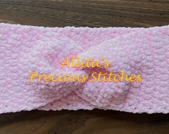 Crochet Velvet Twist Pink Spa Headband, Ear Warmer, Labor Day Sale