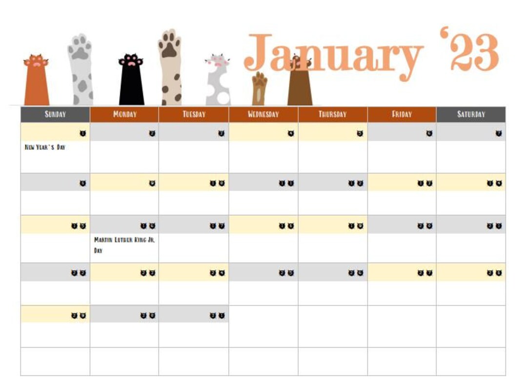2023 Printable Cat Custody Calendar Color Coded 223 Blended - Etsy