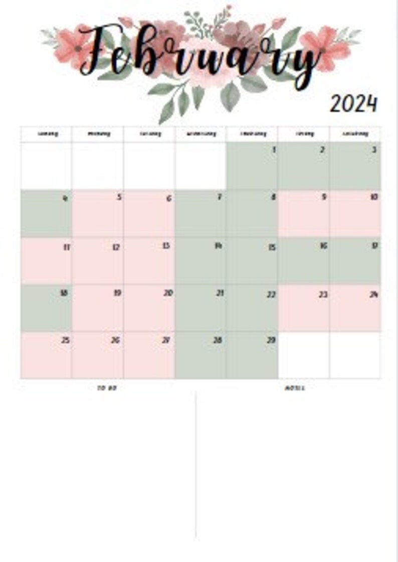 Custody Calendar Color Coded Floral Design 2024 Weeks, 2255, 223, 334