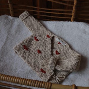 Baby girl&#39;s merino knit bralet, birth 0/3 months, layette embroidered hearts