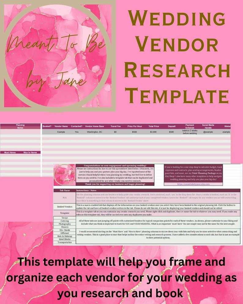 Vendor File Note Sample Vendor Planning Template - Etsy