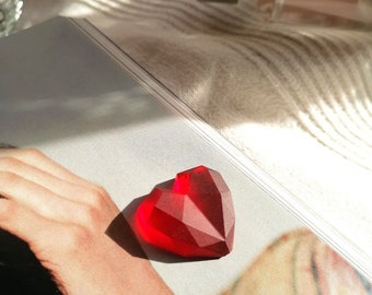 Red heart brooch, geometric brooch, eye-catching modern jewelry gift under 30