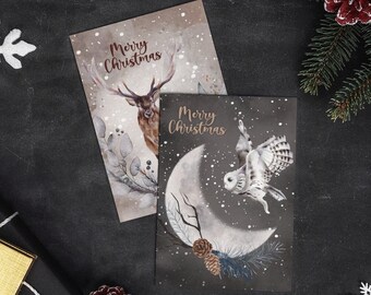 Tarjeta de Navidad Imprimible Digital, Descarga Instantánea, Tarjetas De Navidad De Animales, Tarjeta de Navidad Acuarela, Tarjeta de Feliz Navidad, Felices Fiestas