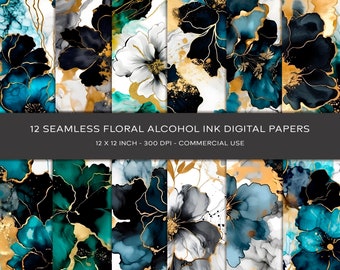 Papel digital floral con tinta de alcohol, textura sin costuras, descarga instantánea, patrón imprimible, uso comercial, patrón para álbumes de recortes.