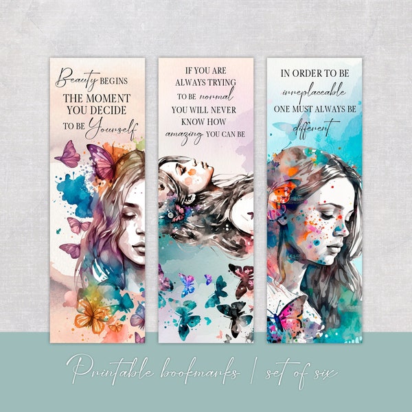 Printable watercolor girly bookmarks, inspirational quotes, empowering women quotes, chic bookmarks, classy woman bookmarks, girl watercolor