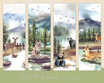 Watercolor Forest Animal Bookmarks, Set of 6 (Instant Download)