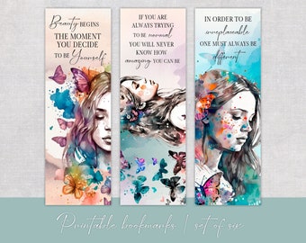 Watercolor Girl Bookmarks, Inspirational Woman Quotes (PDF Pattern)