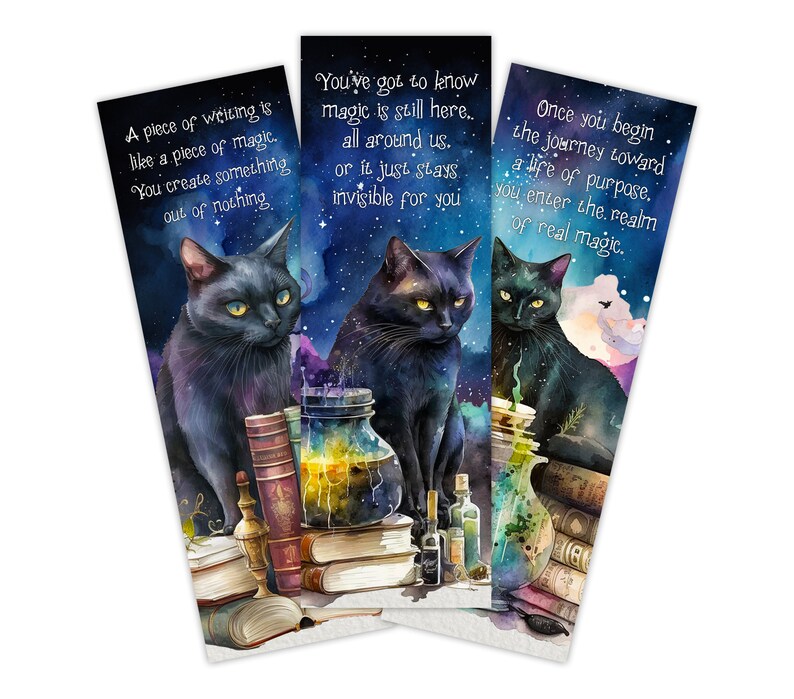 Printable Cat Bookmark Watercolor Magic Cat Bookmark Instant - Etsy